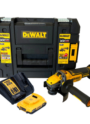 Amoladora angular a batería DeWalt DCG 409 D1T 18 V 125 mm sin escobillas + 1x batería 2,0 Ah + cargador + TSTAK