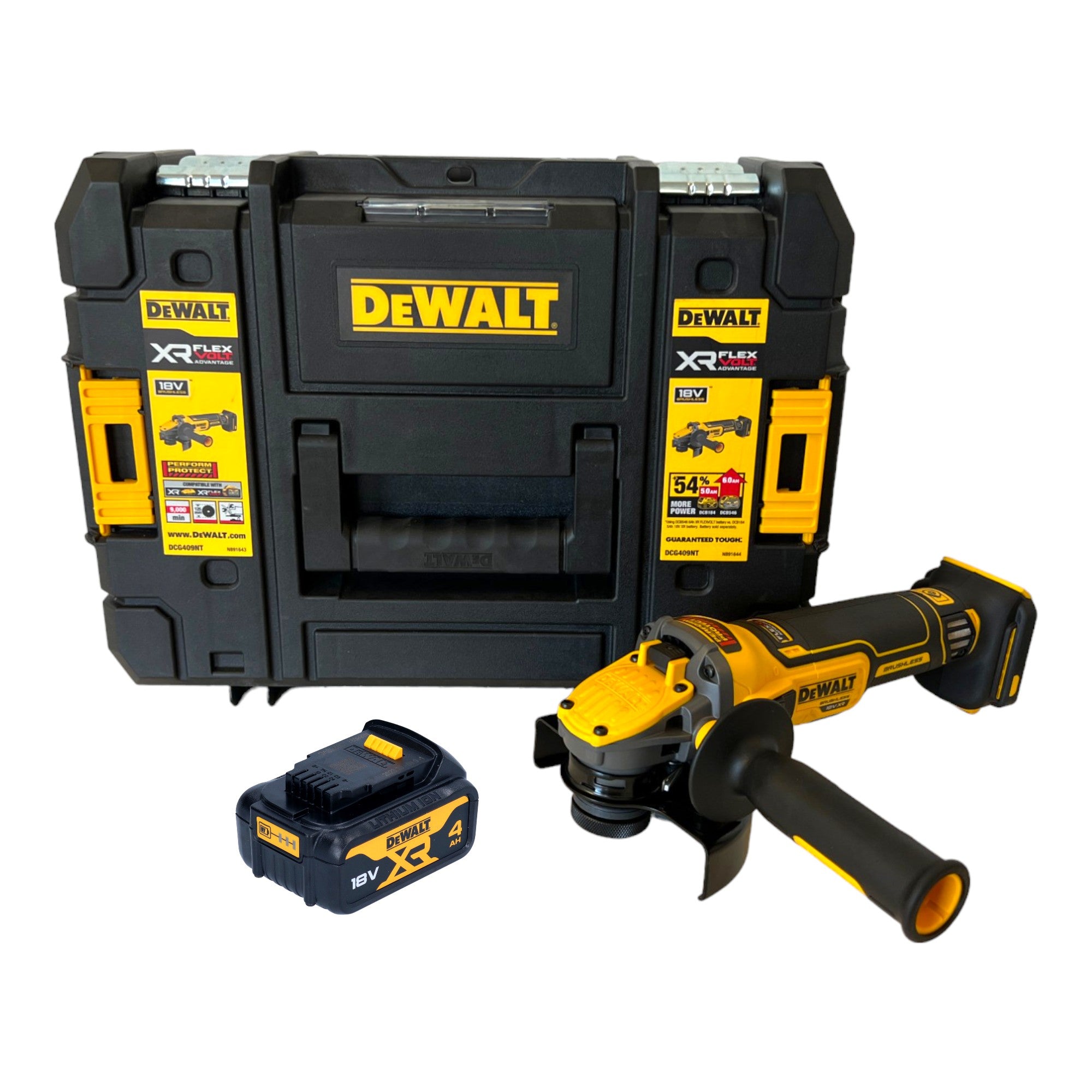 DeWalt DCG 409 NT Akku Winkelschleifer 18 V 125 mm Brushless 1x Akku 4 0 Ah TSTAK ohne Ladegeraet 0 - toolbrothers