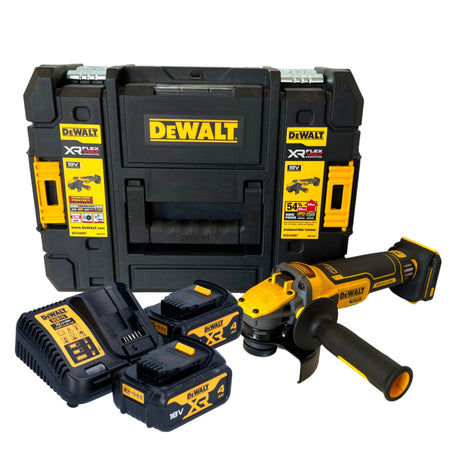 Akumulatorowa szlifierka kątowa DeWalt DCG 409 M2T 18 V 125 mm bezszczotkowa + 2x akumulator 4,0 Ah + ładowarka + TSTAK