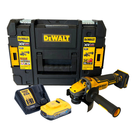 Amoladora angular a batería DeWalt DCG 409 H1T 18 V 125 mm sin escobillas + 1x batería Powerstack 5,0 Ah + cargador + TSTAK