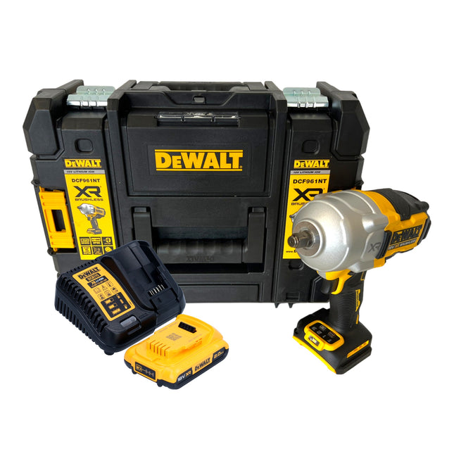 DeWalt DCF 961 D1T cordless impact wrench 18 V 1632 Nm 1/2" brushless + 1x rechargeable battery 2.0 Ah + charger + TSTAK