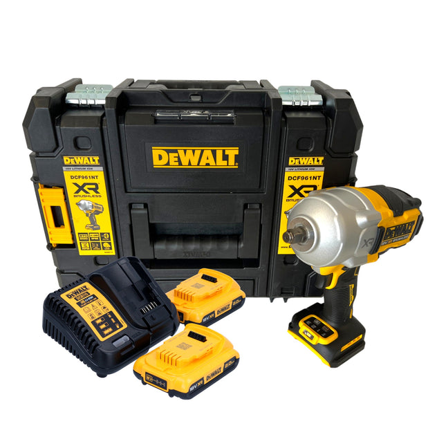 DeWalt DCF 961 D2T cordless impact wrench 18 V 1632 Nm 1/2" brushless + 2x rechargeable battery 2.0 Ah + charger + TSTAK