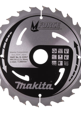 Lame de scie circulaire Makita M-FORCE 210 x 30 x 2,3 mm 24 dents ( B-32057 ) pour le bois