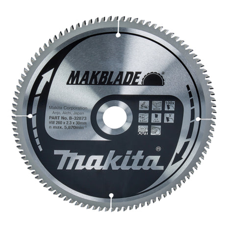 Hoja de sierra circular Makita MAKBLADE 260 x 30 x 2,3 mm 100 dientes (B-32873) para madera