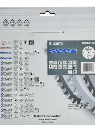 Hoja de sierra circular Makita MAKBLADE 260 x 30 x 2,3 mm 100 dientes (B-32873) para madera