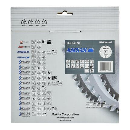 Hoja de sierra circular Makita MAKBLADE 260 x 30 x 2,3 mm 100 dientes ( B-32873 ) para madera