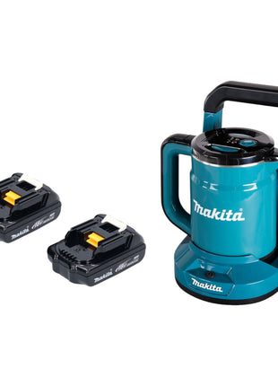 Hervidor de batería Makita DKT 360 Y2 36 V (2x 18 V) 0,8 L + 2x batería 1,5 Ah - sin cargador