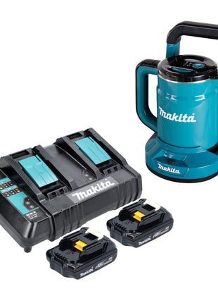 Hervidor de batería Makita DKT 360 CY2 36 V (2x 18 V) 0,8 L + 2x batería 1,5 Ah + cargador doble