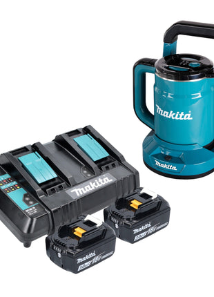 Makita DKT 360 CF2 Akku Wasserkocher 36 V ( 2x 18 V ) 0,8 L  + 2x Akku 3,0 Ah + Doppelladegerät