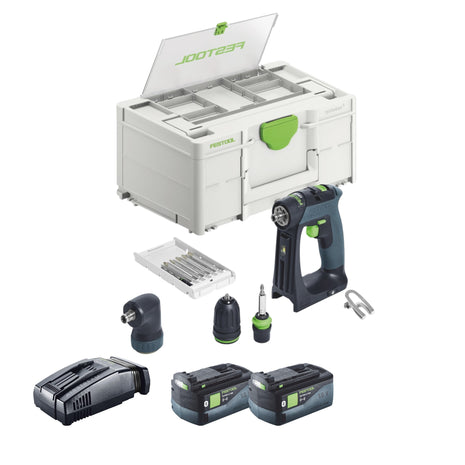 Festool CXS 18-Basic-Set trapano avvitatore a batteria 18 V 40 Nm brushless + 2x batteria ricaricabile 5,0 Ah + caricatore rapido + systainer