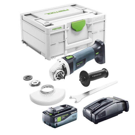 Festool AGC 18-125 EB-Basic akumulatorowa szlifierka kątowa 18 V 125 mm bezszczotkowa + 1x akumulator 8,0 Ah + szybka ładowarka + systainer