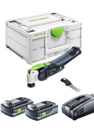 Festool VECTURO OSC 18 E-Basic Akku Oszillierer 18 V Starlock Max Brushless + 2x Akku 4,0 Ah + Schnellladegerät + Systainer