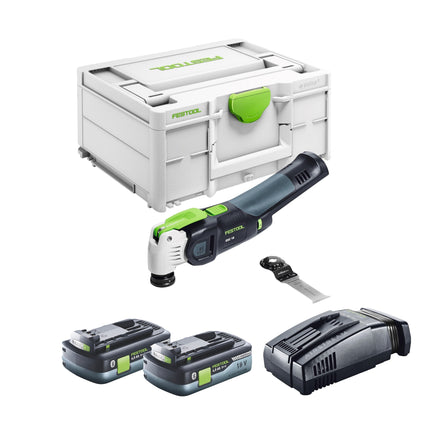 Festool VECTURO OSC 18 E-Basic utensile oscillante a batteria 18 V Starlock Max Brushless + 2x batteria 4,0 Ah + caricatore rapido + systainer