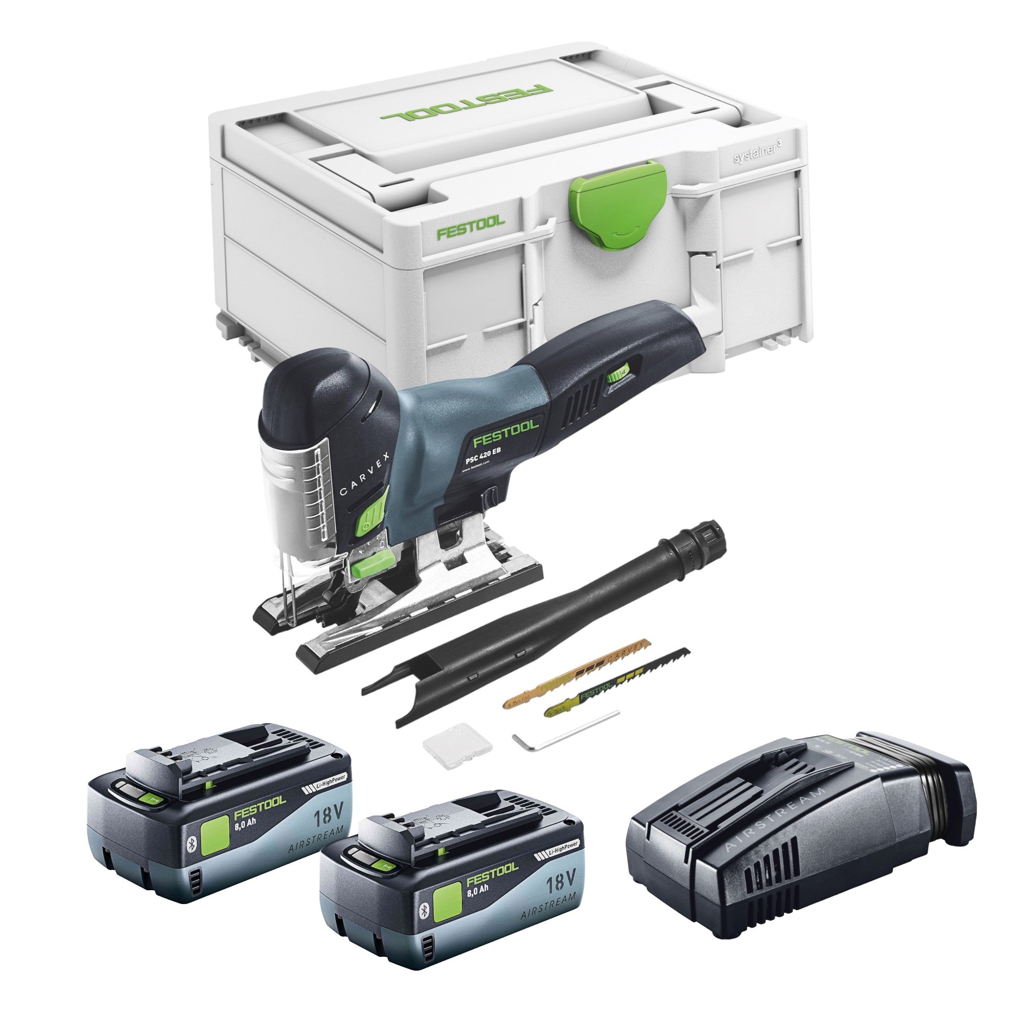 Festool CARVEX PSC 420 EB Basic Akku Pendelstichsaege 18 V 120 mm Brushless 2x Akku 8 0 Ah Schnellladegeraet Systainer 0 - toolbrothers