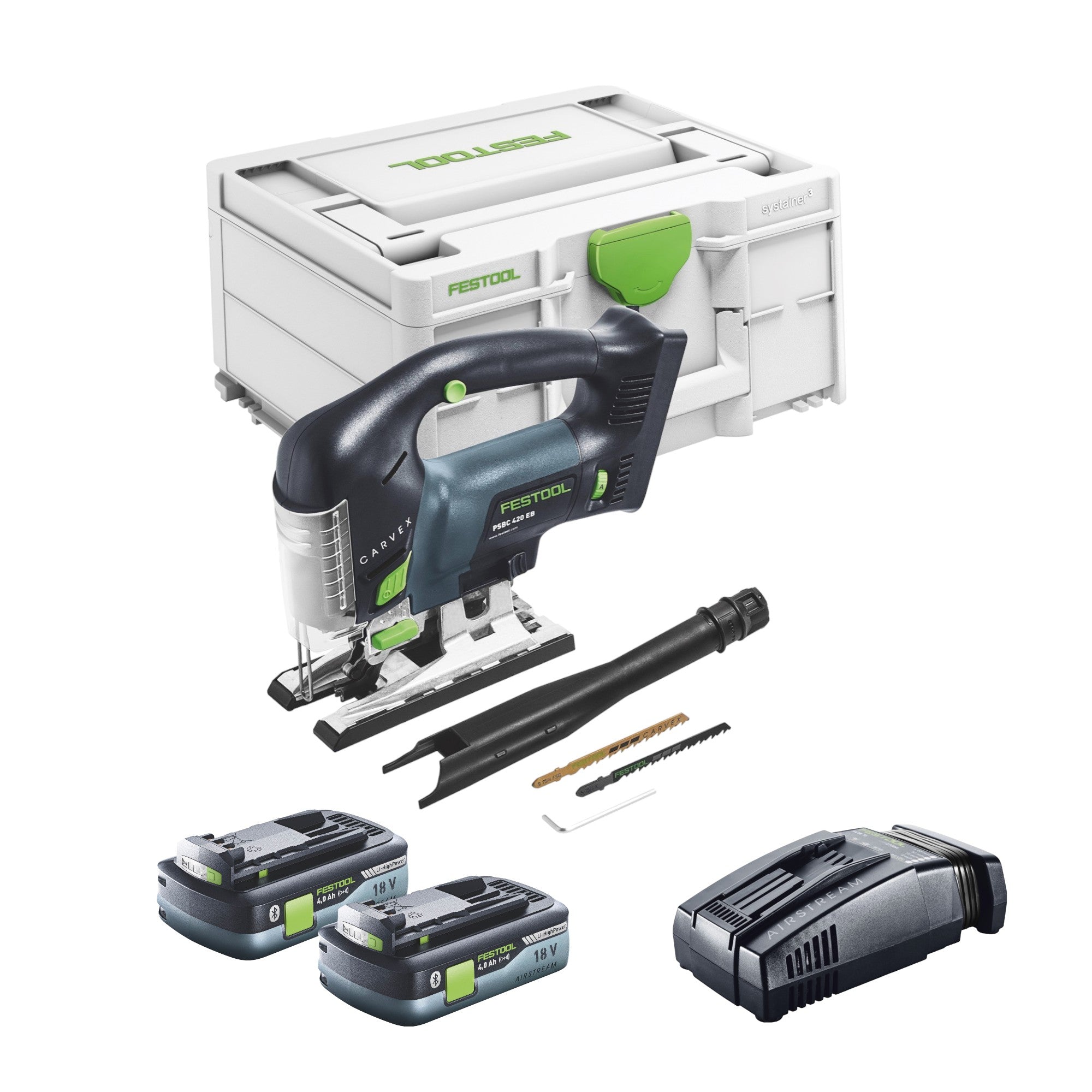 Festool CARVEX PSBC 420 EB Basic Akku Pendelstichsaege 18 V 120 mm Brushless 2x Akku 4 0 Ah Schnellladegeraet Systainer 0 - toolbrothers