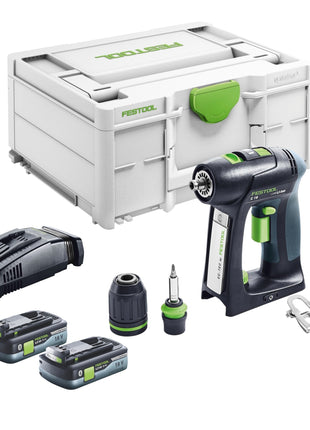 Festool C 18 Basic Akku Bohrschrauber 18 V 45 Nm Brushless + 2x Akku 4,0 Ah + Schnellladegerät + Systainer