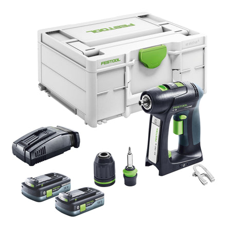 Taladro atornillador a batería Festool C 18 Basic 18 V 45 Nm sin escobillas + 2 baterías 4,0 Ah + cargador rápido + systainer