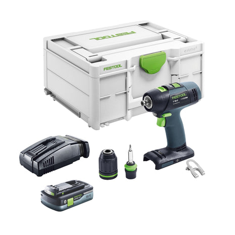 Festool T 18+3 Basic taladro atornillador a batería 18 V 50 Nm sin escobillas + 1x batería 4,0 Ah + cargador rápido + systainer