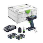 Festool T 18+3 Basic taladro atornillador a batería 18 V 50 Nm sin escobillas + 2 baterías 4,0 Ah + cargador rápido + systainer