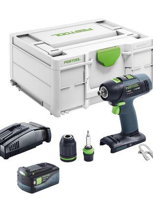 Festool T 18+3 Basic taladro atornillador a batería 18 V 50 Nm sin escobillas + 1x batería 5,0 Ah + cargador rápido + systainer