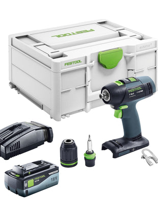 Festool T 18+3 Basic taladro atornillador a batería 18 V 50 Nm sin escobillas + 1x batería 8,0 Ah + cargador rápido + systainer