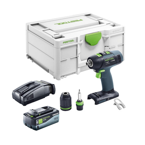 Festool T 18+3 Basic akumulatorowa wiertarko-wkrętarka 18 V 50 Nm bezszczotkowa + 1x akumulator 8,0 Ah + szybka ładowarka + systainer