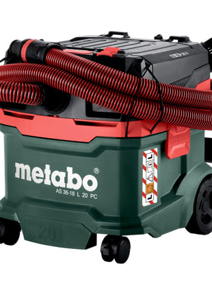 Metabo AS 36 18 L 20 PC bezprzewodowy odkurzacz do pracy na mokro/sucho 36 V ( 2x 18 V ) 20 L + 4x akumulator LiHD 5,5 Ah + podwójna ładowarka