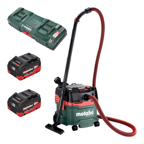 Metabo AS 36 18 L 20 PC bezprzewodowy odkurzacz do pracy na mokro/sucho 36 V ( 2x 18 V ) 20 L + 2x akumulator LiHD 8,0 Ah + podwójna ładowarka