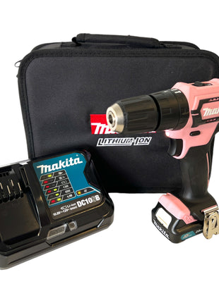 Makita HP 333 DSAP1 taladro percutor inalámbrico 12 V 30 Nm rosa + 1x batería 2,0 Ah + cargador + bolsa