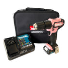 Makita HP 333 DSAP1 taladro percutor inalámbrico 12 V 30 Nm rosa + 1x batería 2,0 Ah + cargador + bolsa