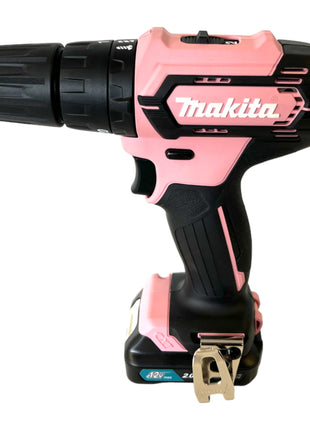 Makita HP 333 DSAP1 taladro percutor inalámbrico 12 V 30 Nm rosa + 1x batería 2,0 Ah + cargador + bolsa