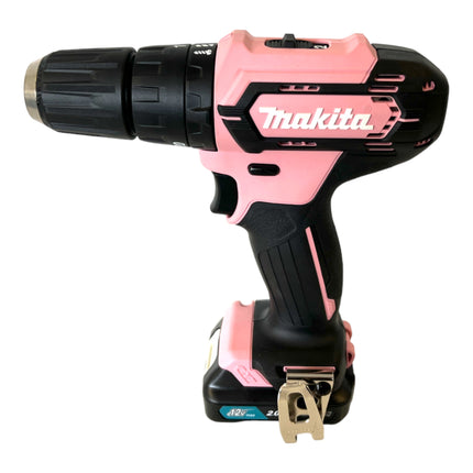 Makita HP 333 DSAP1 taladro percutor inalámbrico 12 V 30 Nm rosa + 1x batería 2,0 Ah + cargador + bolsa