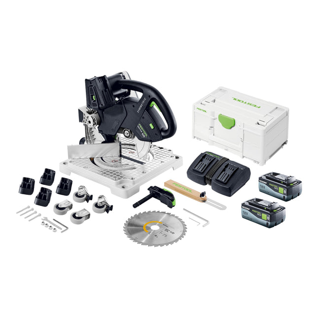 Festool SYMC 70 EB-Basic SYMMETRIC cordless moulding saw 36 V ( 2 x 18 V ) 216 mm + 2x battery 8.0 Ah + double charger + Systainer