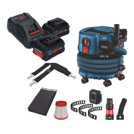 Bosch GAS 18V-12 MC Aspirador inalámbrico profesional BITURBO Brushless + 2x baterías ProCore 8.0 Ah + cargador rápido + accesorios