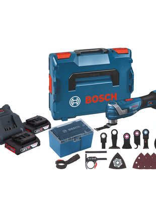 Bosch GOP 18V-34 Professional Multicortadora a batería 18 V Starlock Plus + 2x baterías 2,0 Ah + cargador + 17 accesorios + L-Boxx