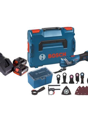 Bosch GOP 18V-34 Professional Akku Multi Cutter 18 V Starlock Plus + 2x Akku 3,0 Ah + Ladegerät + 17 tlg. Zubehör + L-Boxx