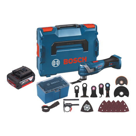 Bosch GOP 18V-34 Professional Akumulatorowa Multi Cutter 18 V Starlock Plus + 1x akumulator 5,0 Ah + 17 szt. akcesoriów + L-Boxx - bez ładowarki