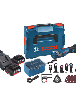 Bosch GOP 18V-34 Professional Cutter multifonctions sans fil 18 V Starlock Plus + 2x batterie 5,0 Ah + chargeur + 17 pces accessoires + L-Boxx