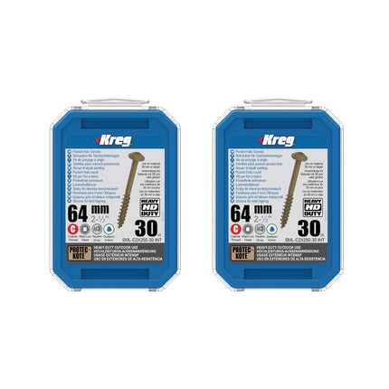 Kreg 2x HD Protec-Kote Maxi-Loc wkręty do otworów 64 mm (2x SML-C2X250-30-INT) gwint zgrubny 60 szt.