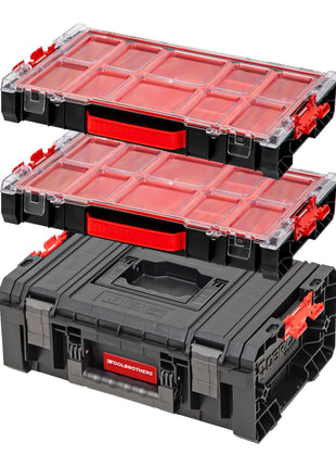 Toolbrothers RHINO Werkzeugkasten Set RHINO L Werkzeugkoffer ECO Basic 450 x 332 x 171 mm 12 l IP54 + 2x RHINO L Organizer ECO Höhe M Boxen 452 x 296 x 79 mm 5 l stapelbar IP54