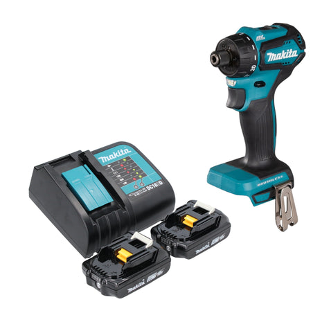 Makita DDF 083 SA Akku Bohrschrauber 18 V 40 Nm 1/4'' Brushless + 2x Akku 2,0 Ah + Ladegerät