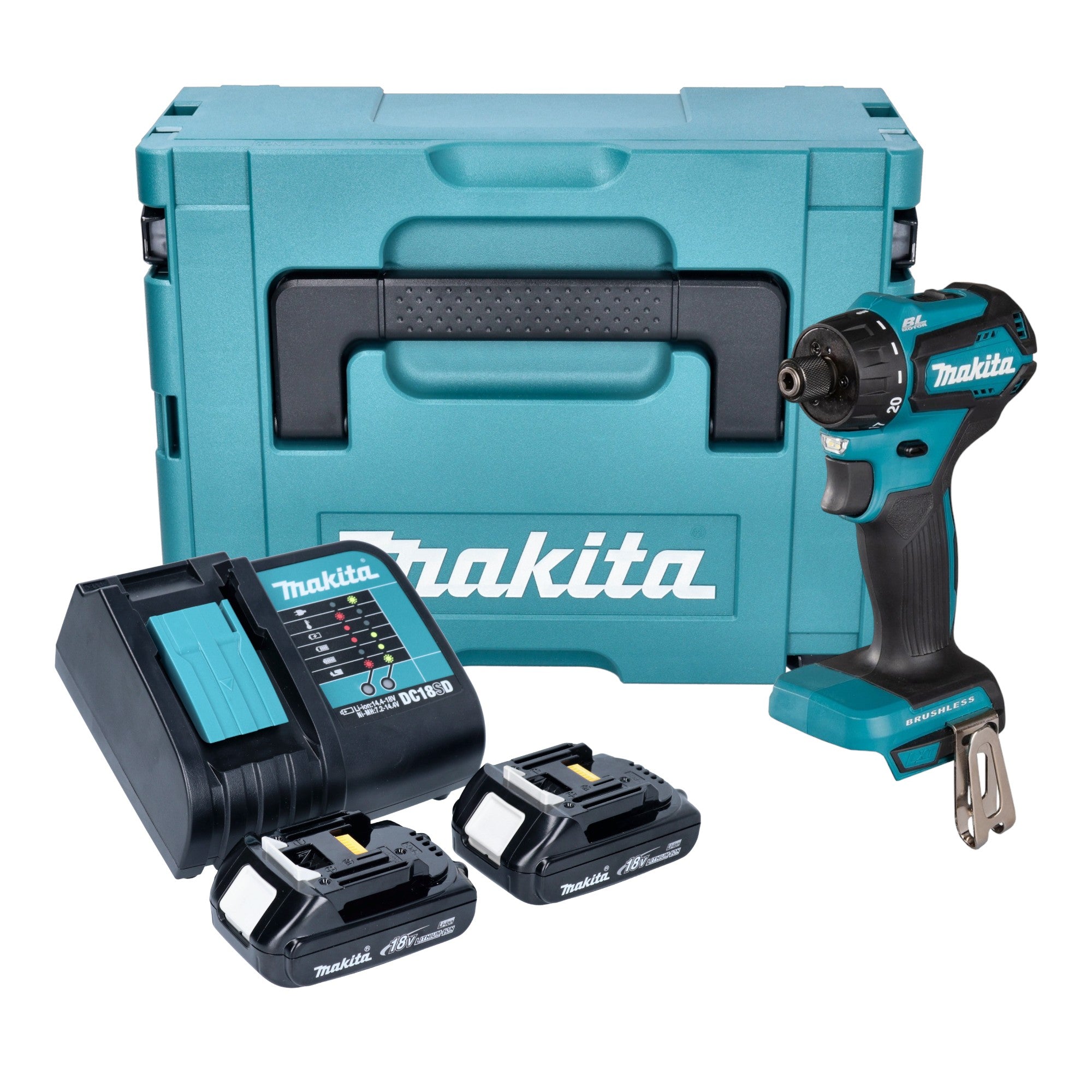 Makita DDF 083 SYJ Akku Bohrschrauber 18 V 40 Nm 1 4 Brushless 2x Akku 1 5 Ah Ladegeraet Makpac 0 - toolbrothers