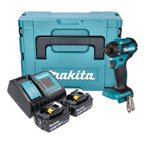 Makita DDF 083 STJ akumulatorowa wiertarko-wkrętarka 18 V 40 Nm 1/4'' bezszczotkowa + 2x akumulator 5,0 Ah + ładowarka + Makpac