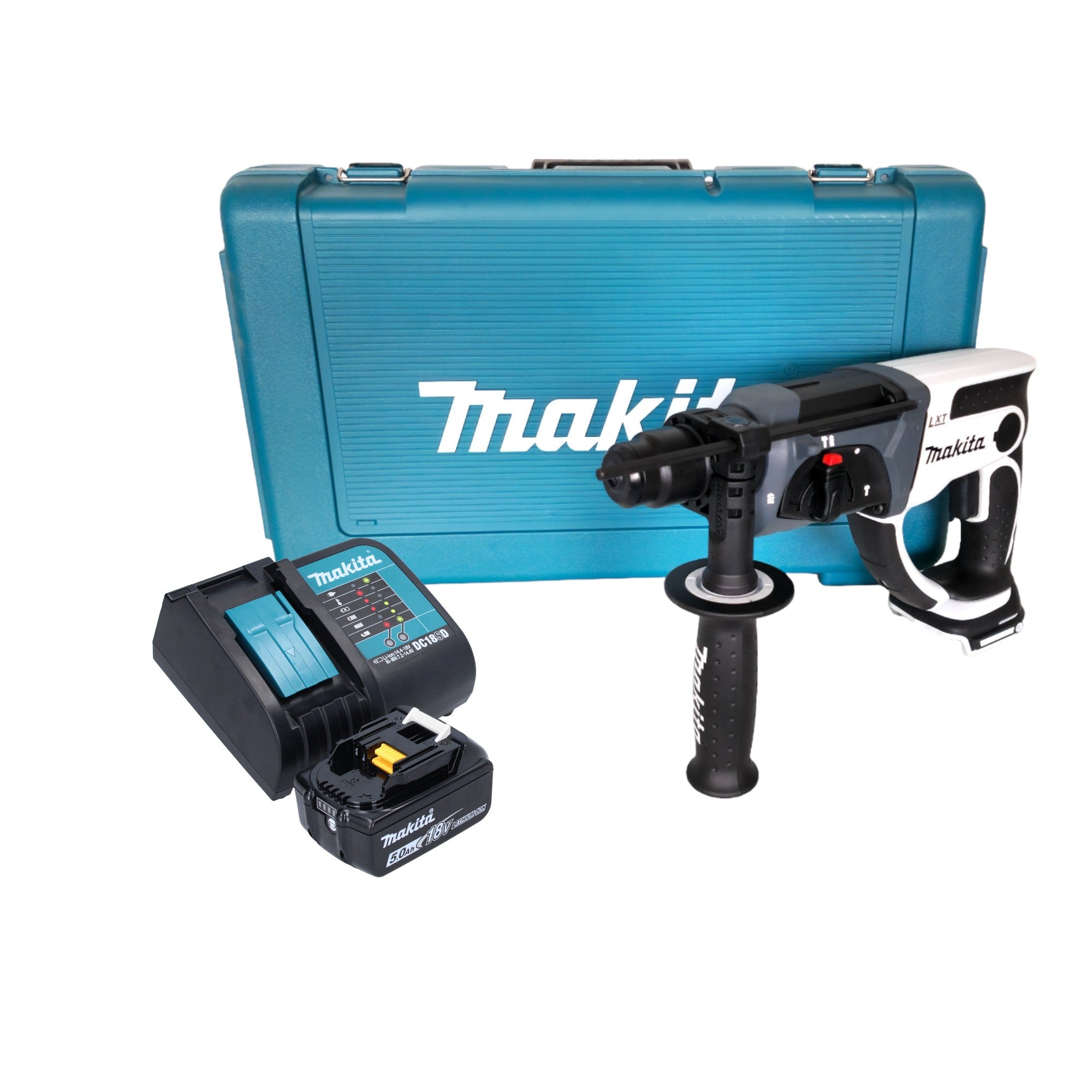 Makita DHR 202 ST1W Akku Bohrhammer 18 V 20 mm 2 0 J weiss 1x Akku 5 0 Ah Ladegeraet Koffer 0 - toolbrothers