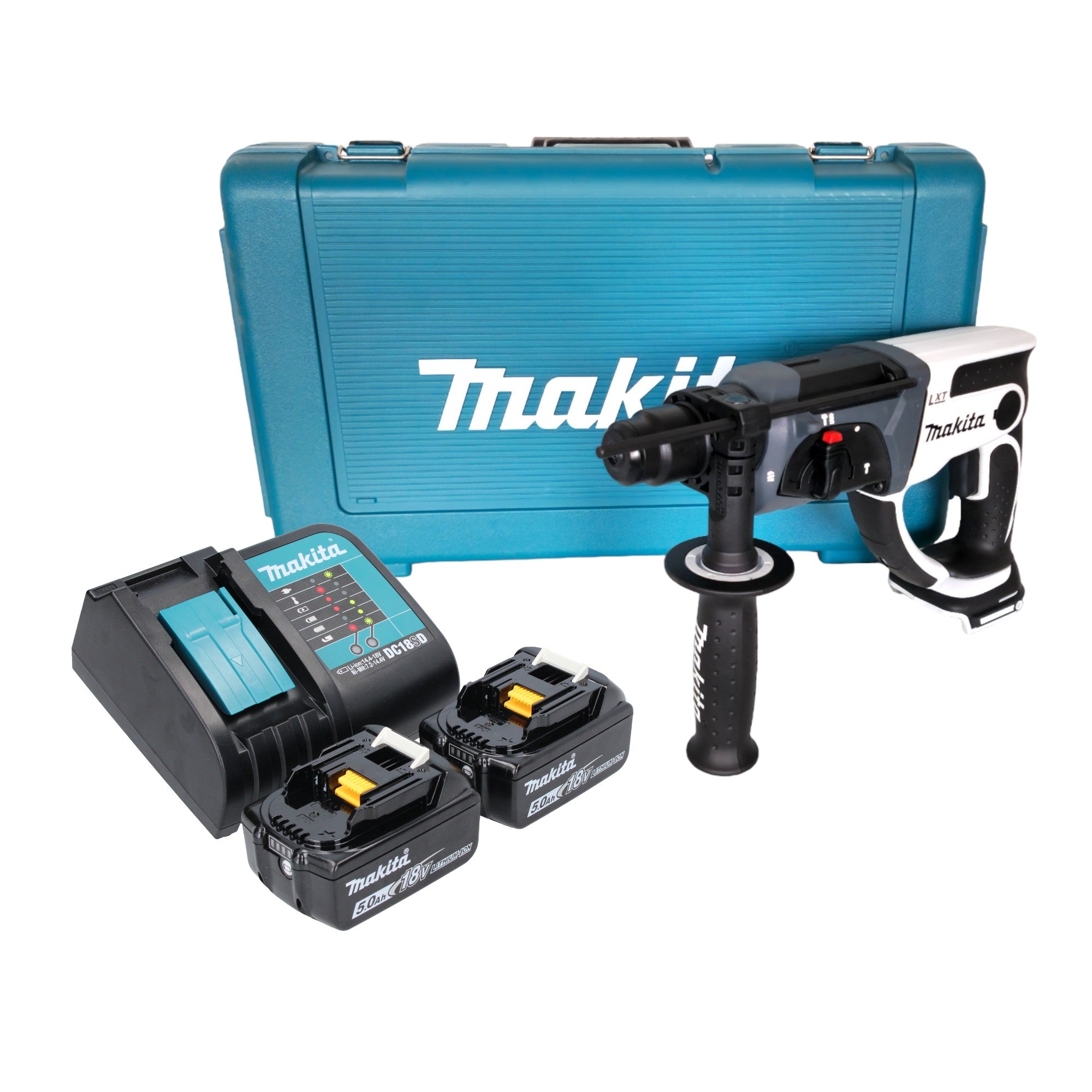 Makita DHR 202 STW Akku Bohrhammer 18 V 20 mm 2 0 J weiss 2x Akku 5 0 Ah Ladegeraet Koffer 0 - toolbrothers