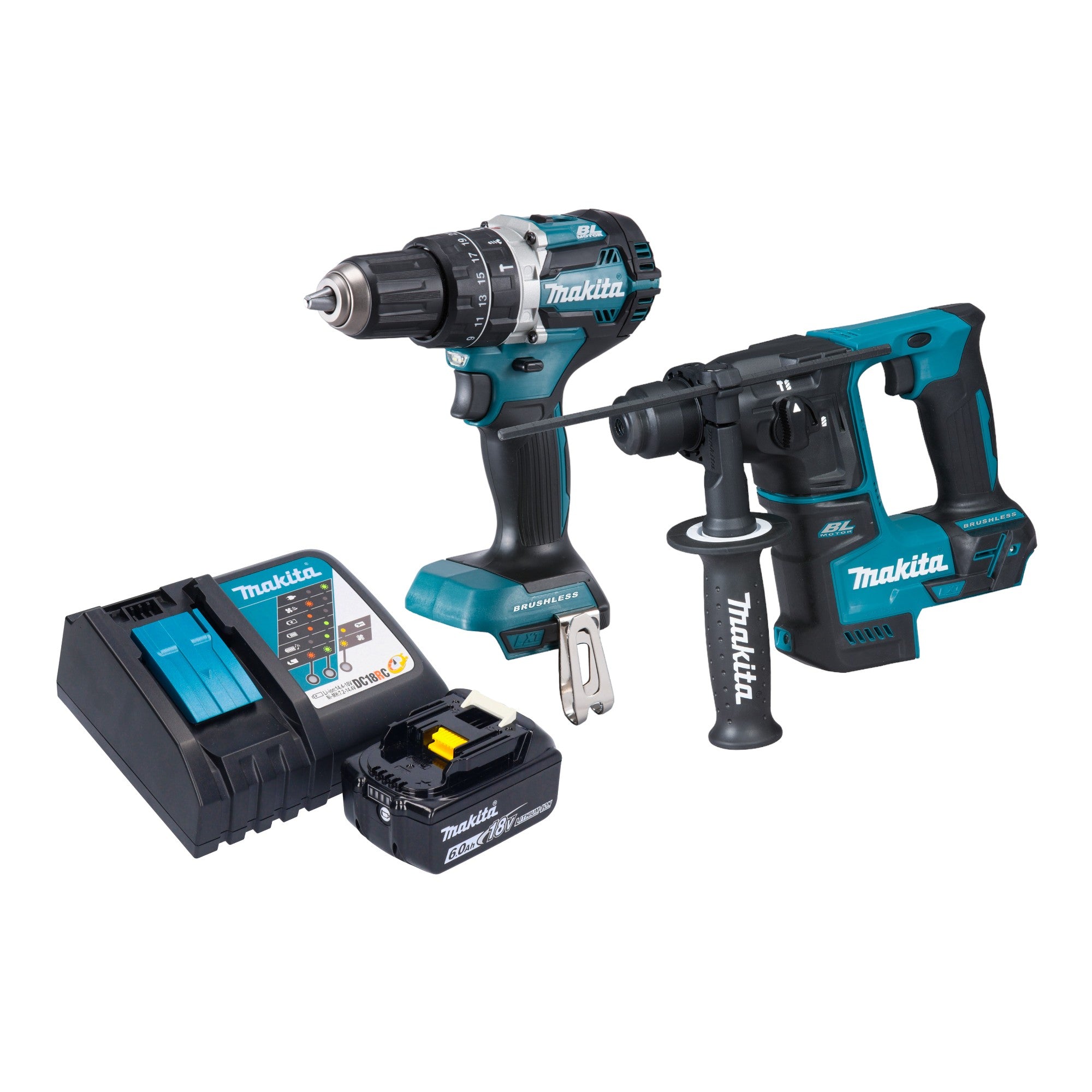 Makita DLX 2278 RG1 Akku Kombo Kit DHP 484 Schlagbohrschrauber 54 Nm DHR 171 Bohrhammer 1 2 J 1x Akku 6 0 Ah Ladegeraet 0 - toolbrothers