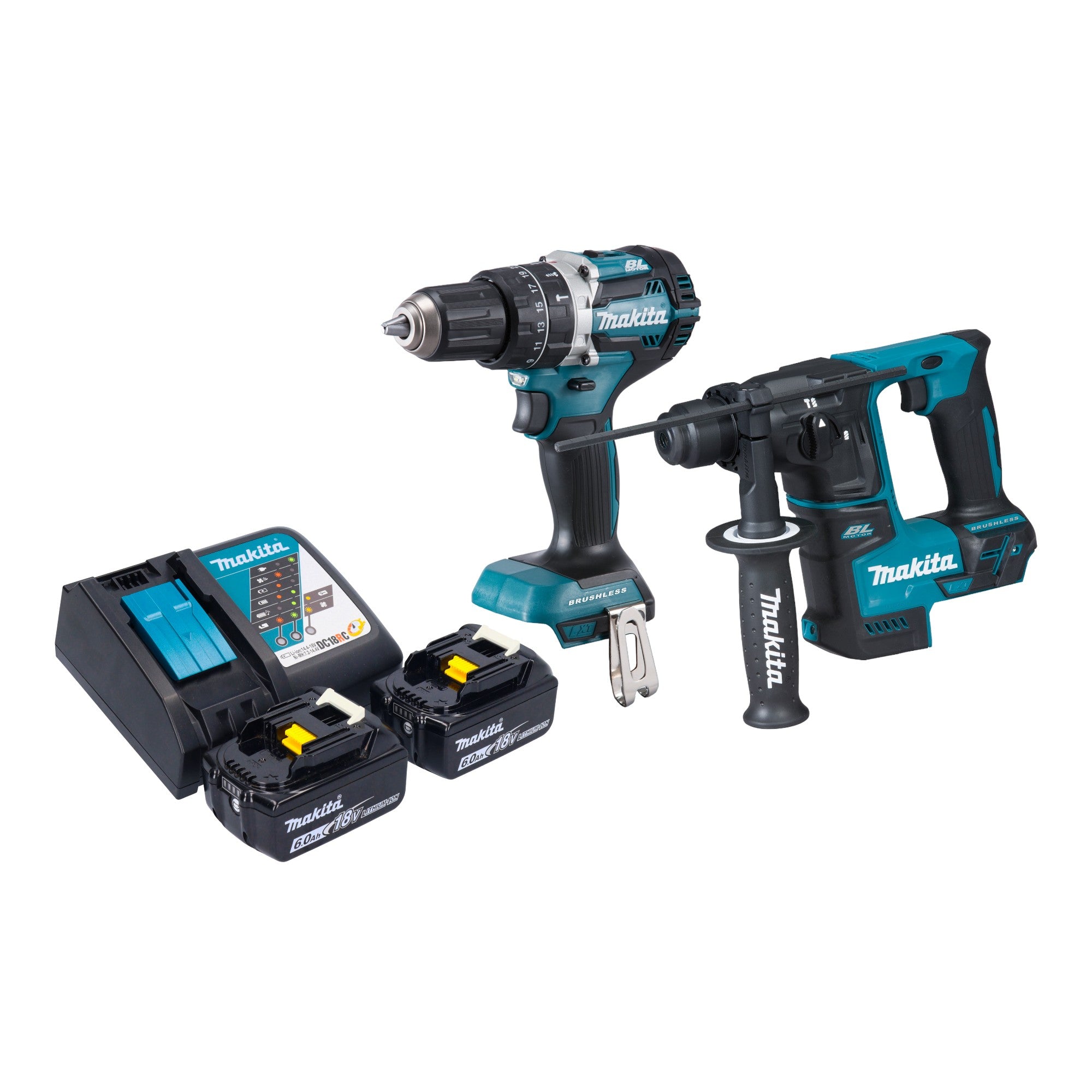 Makita DLX 2278 RG Akku Kombo Kit DHP 484 Schlagbohrschrauber 54 Nm DHR 171 Bohrhammer 1 2 J 2x Akku 6 0 Ah Ladegeraet 0 - toolbrothers
