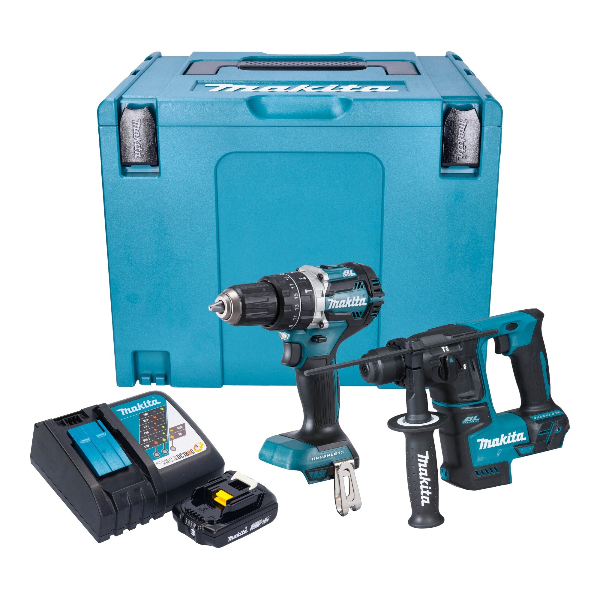 Makita DLX 2278 RA1J Akku Kombo Kit DHP 484 Schlagbohrschrauber 54 Nm DHR 171 Bohrhammer 1 2 J 1x Akku 2 0 Ah Ladegeraet Makpac 0 - toolbrothers