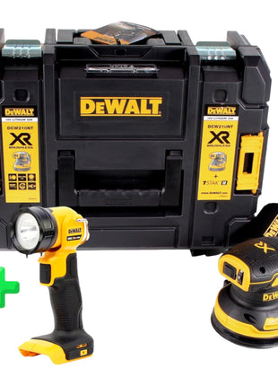 Lijadora excéntrica batería DeWalt DCW 210 NT 18V 125mm solo sin escobillas + TSTAK + lámpara batería DeWalt DCL 040 18V XR Li-Ion