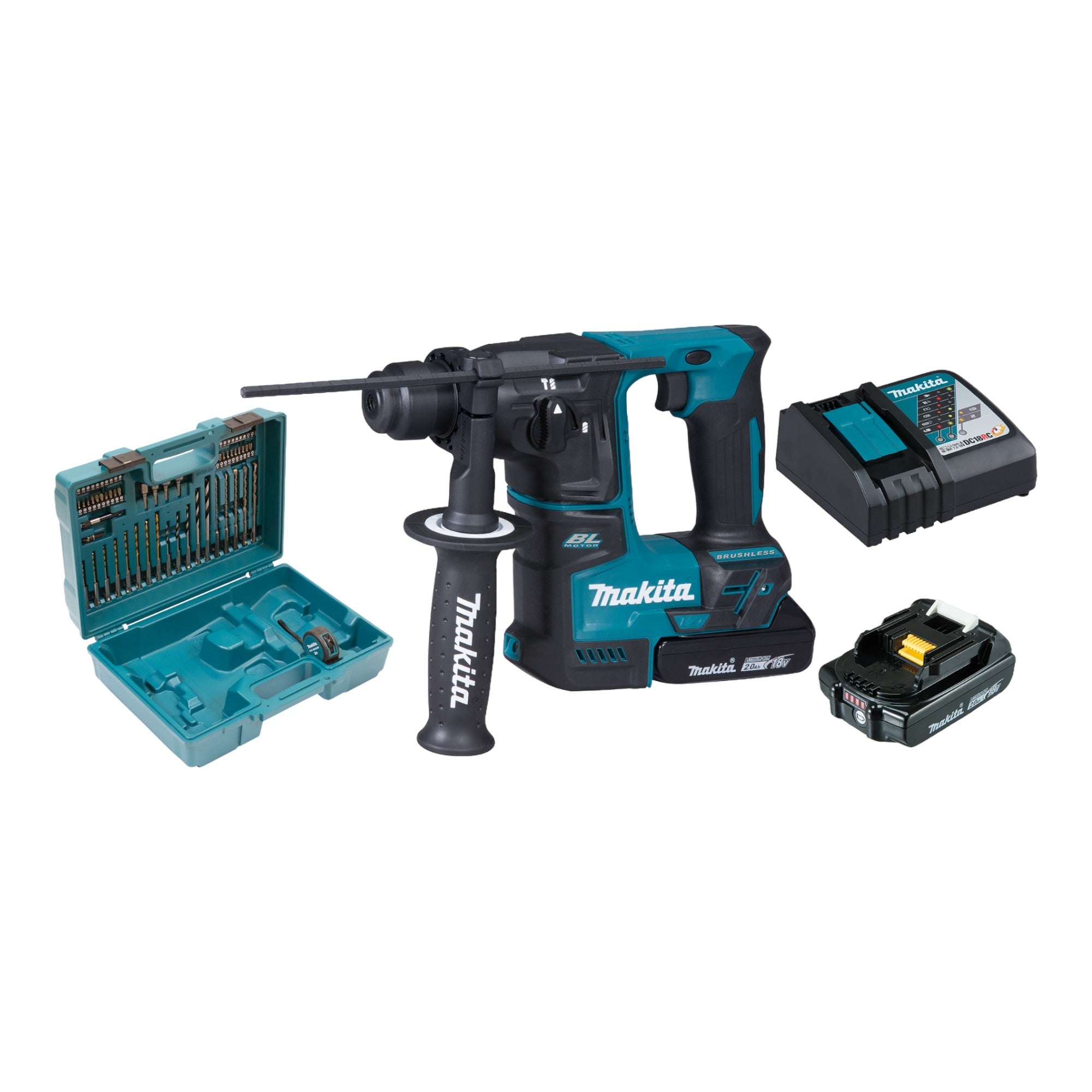 Makita DHR 171 RAX3 Akku Bohrhammer 18 V 1 2 Joule SDS Plus Brushless 2x Akku 2 0 Ah Ladegeraet 65 tlg Set Koffer 0 - toolbrothers